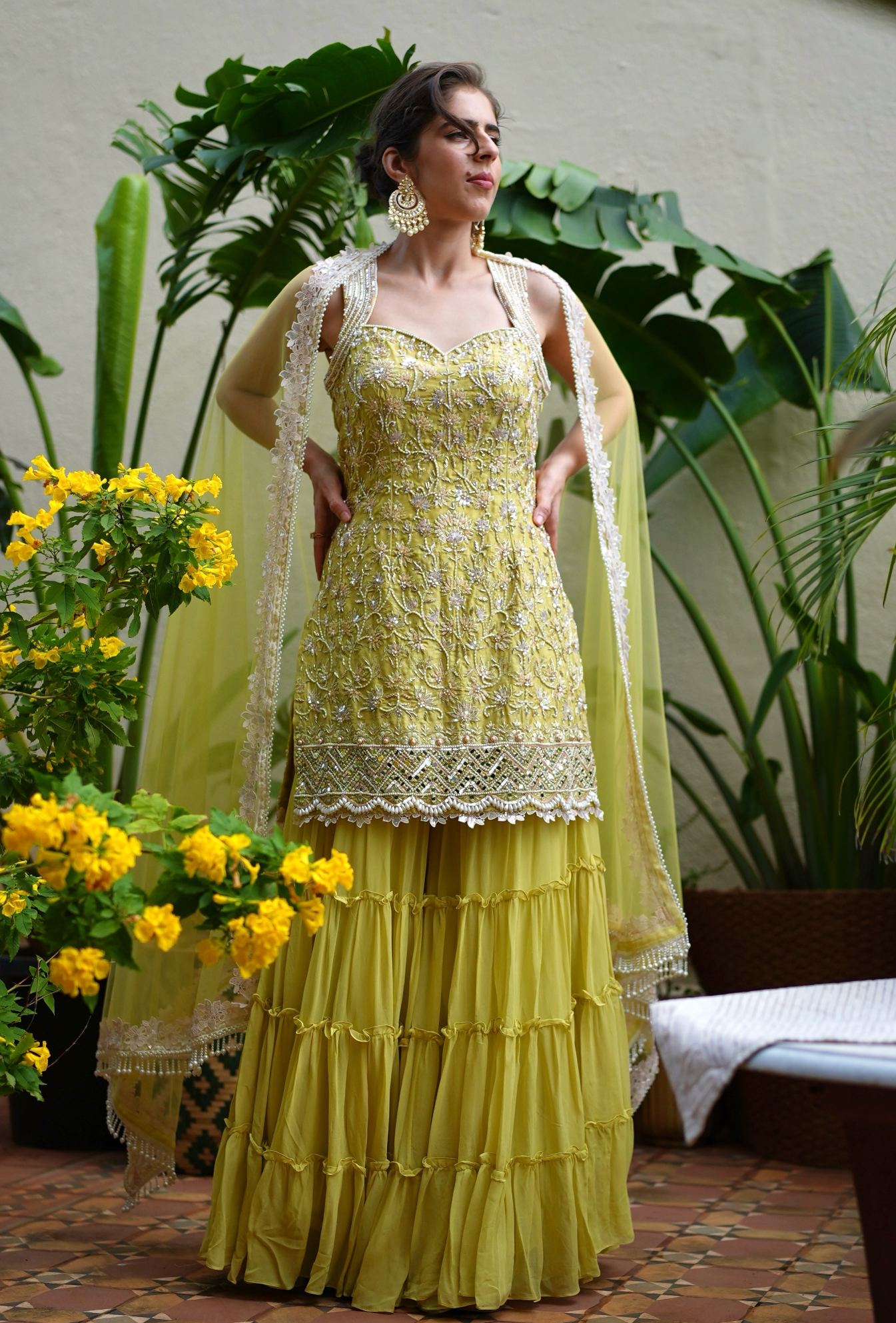 Yellow sharara set
